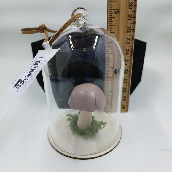 Place & Time Mushroom Ornament Glass Cloche Dome Warm Winter Wishes Decor - Picture 7 of 8